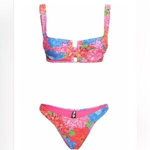 Reina Olga Penny Floral Pink Red Bikini Size 2